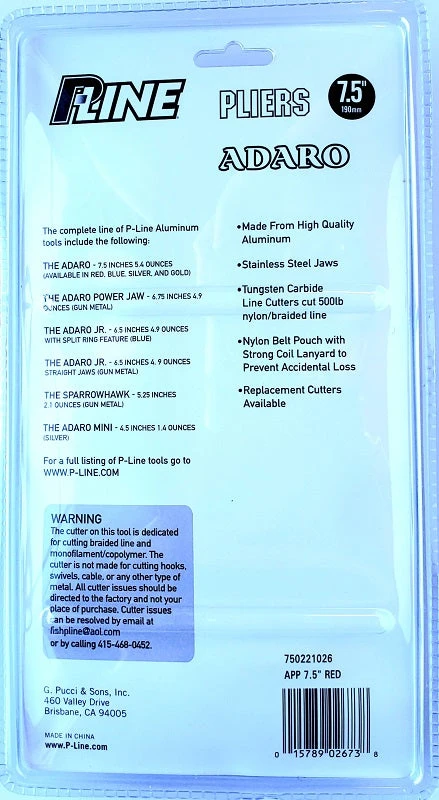 P-Line Adaro Aluminum Pliers With Holster Red 7.5” 6 P-Line Adaro Aluminum Pliers With Holster Red 7.5”