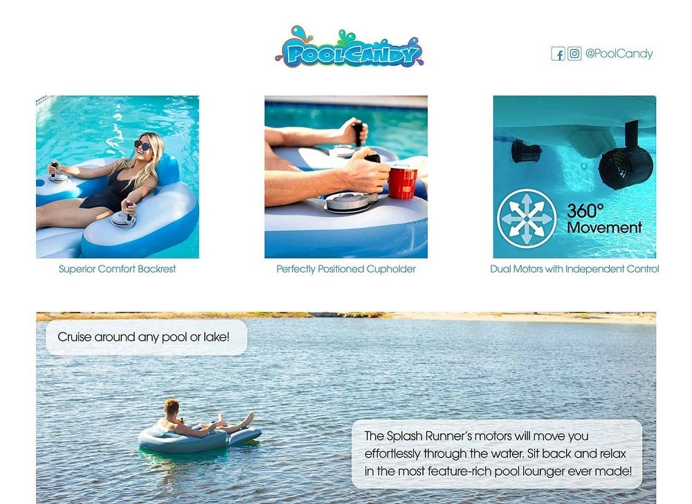 PoolCandy SplashRunner Motorized Pool Lounger PC4025SR Beach & Pool 8 PoolCandy SplashRunner Motorized Pool Lounger PC4025SR Beach & Pool