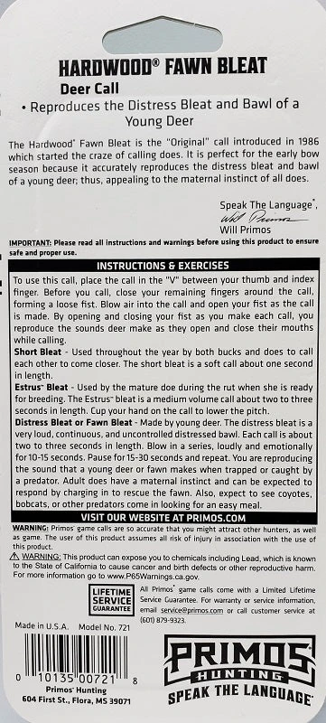 Primos Hardwood Fawn Bleat Deer Call 721 5 Primos Hardwood Fawn Bleat Deer Call 721