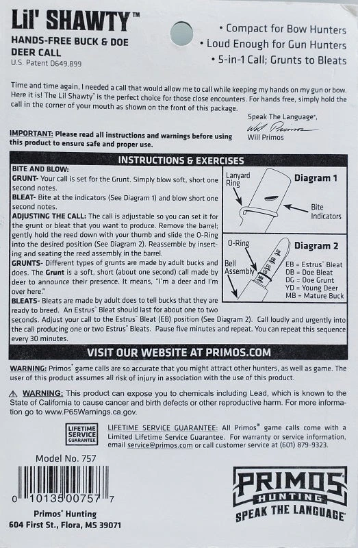 Primos Lil' Shawty™ 5-in-1 Hands-Free Buck And Doe Call 00757 Game Calls 4 Primos Lil' Shawty™ 5-in-1 Hands-Free Buck And Doe Call 00757 Game Calls