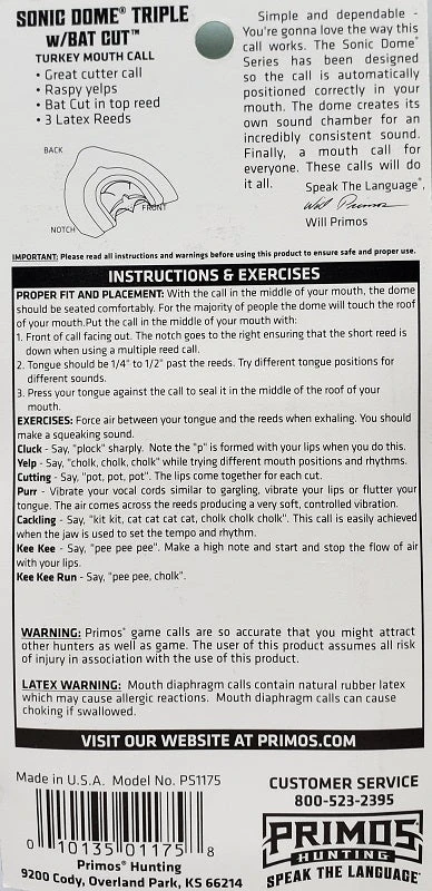 Primos Sonic Dome Triple Turkey Mouth Call 1 Per Pack PS1175 Game Calls 5 Primos Sonic Dome Triple Turkey Mouth Call 1 Per Pack PS1175 Game Calls