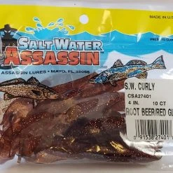 SaltWater Assassin Curly Tail Rootbeer/Red Glitter 4" 10pk