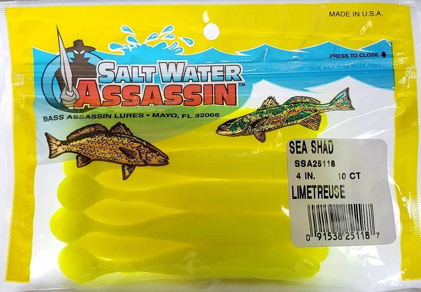 SaltWater Assassin Sea Shad Limetreuse 4" 10pk 4 SaltWater Assassin Sea Shad Limetreuse 4" 10pk