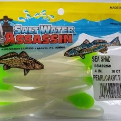 SaltWater Assassin Sea Shad Pearl/Chartreuse Tail 4" 10ct Lures & Bait