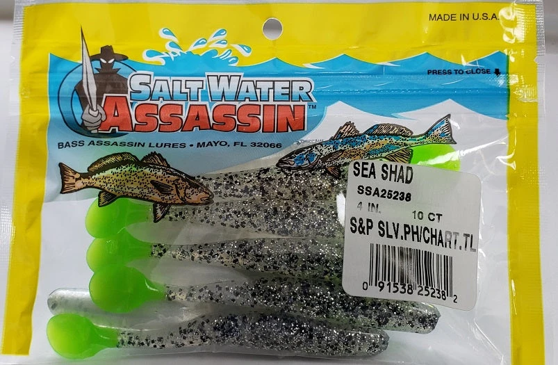 SaltWater Assassin Sea Shad Silver Phantom/Chartreuse 4" 10pk Lures & Bait 4 SaltWater Assassin Sea Shad Silver Phantom/Chartreuse 4" 10pk Lures & Bait