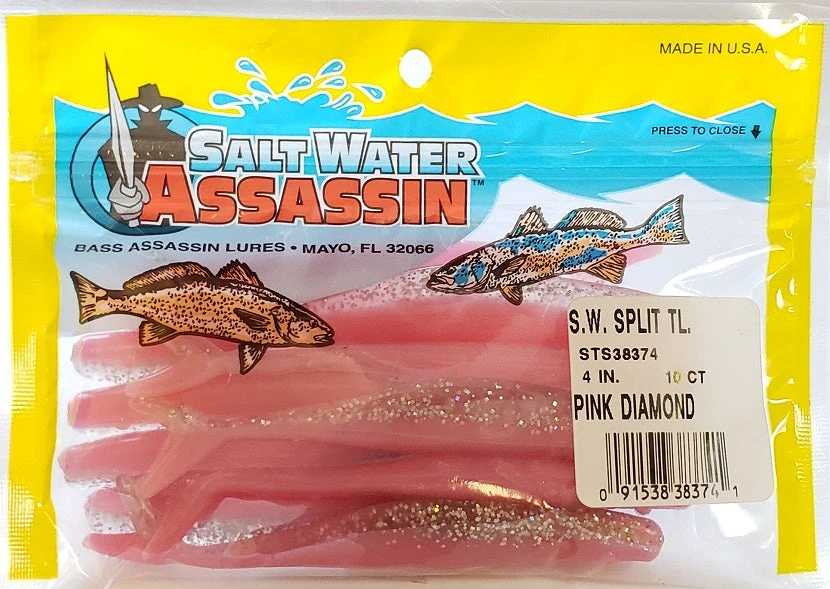 Lures & Bait SaltWater Assassin Split Tail Pink Diamond 4" 10pk 4 Lures & Bait SaltWater Assassin Split Tail Pink Diamond 4" 10pk