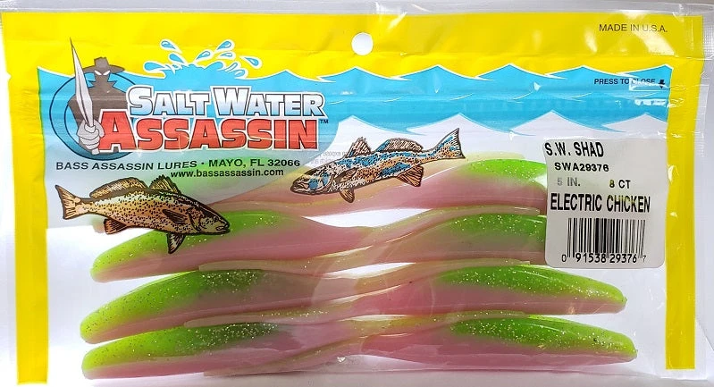 SaltWater Assassin Shad Electric Chicken 5" 8pk Lures & Bait 4 SaltWater Assassin Shad Electric Chicken 5" 8pk Lures & Bait