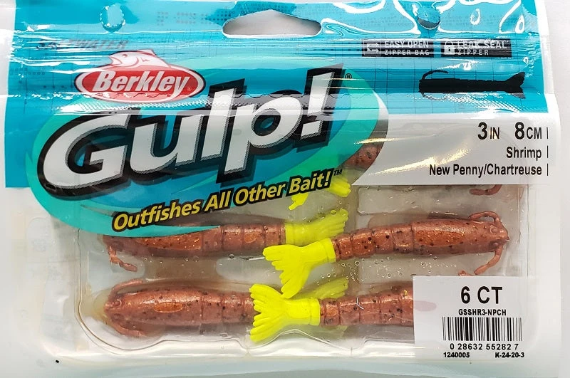 Berkley Gulp! Shrimp New Penny/Chartreuse 3" 6pk Lures & Bait 4 Berkley Gulp! Shrimp New Penny/Chartreuse 3" 6pk Lures & Bait