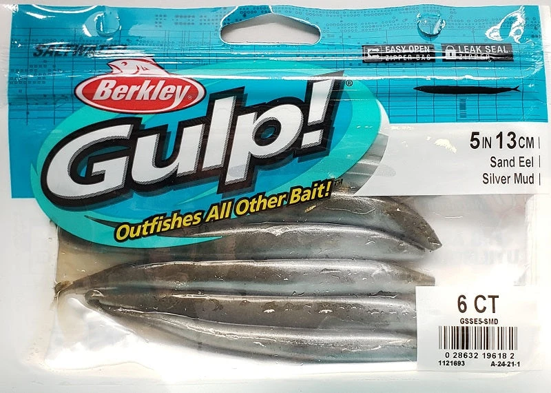 Berkley Gulp! Sand Eel Silver Mud 5" 6pk Lures & Bait 4 Berkley Gulp! Sand Eel Silver Mud 5" 6pk Lures & Bait